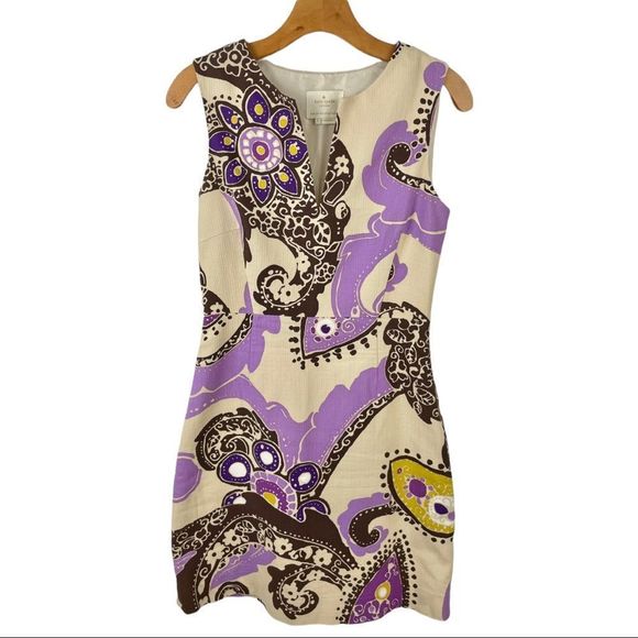 KATE Spade Cream and Purple Floral Paisley Print Sheath Dress Size 4 - Picture 2 of 6